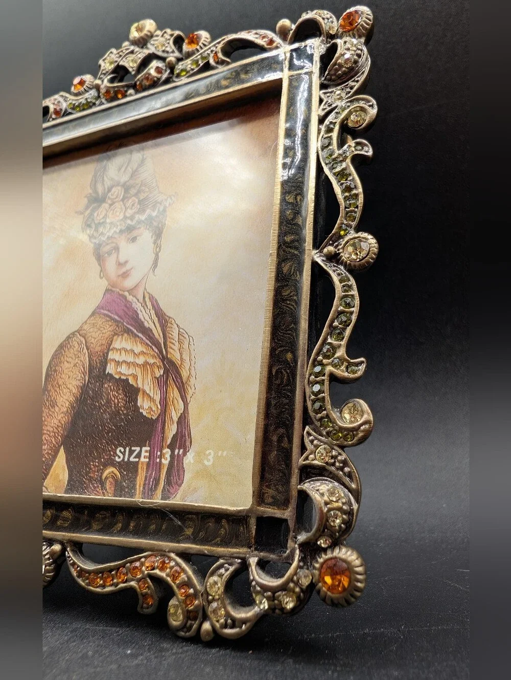 Tizo Italy Small Photo Frame, Antique Brass With Crystals, 3 X 3